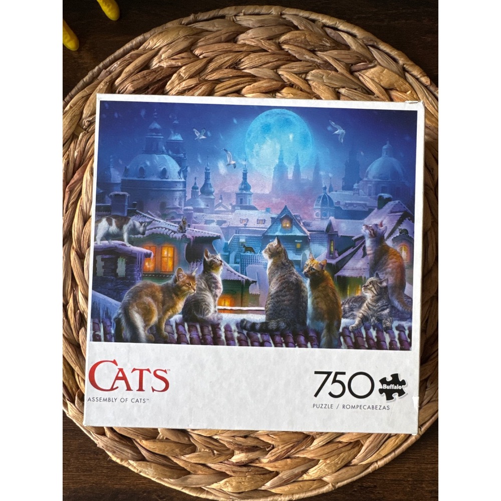 Buffalo Games Assembly of Cats 750 Piece Jigsaw Puzzle Rooftop Night Scene